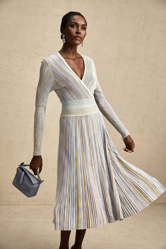 Bailey Light Purple & Multicolor Striped Metallic Midi Dress