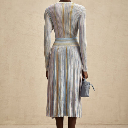 Bailey Light Purple & Multicolor Metallic Stripe Midi Dress