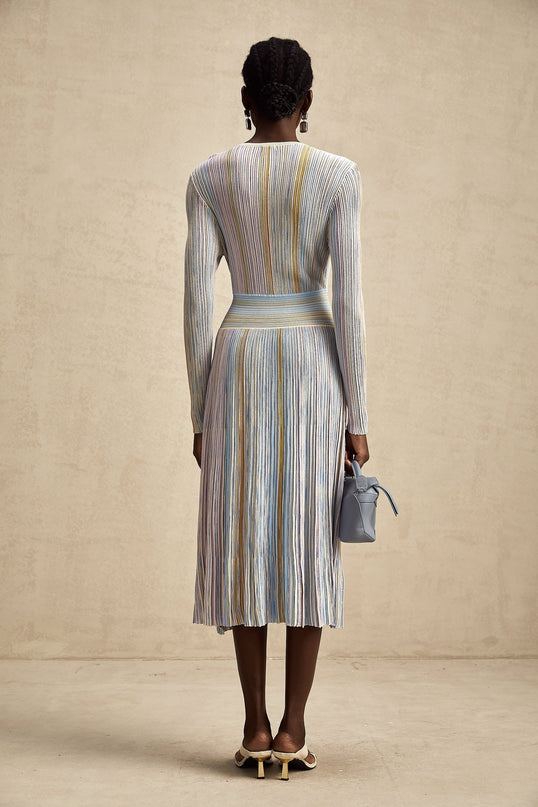 Bailey Light Purple & Multicolor Metallic Stripe Midi Dress