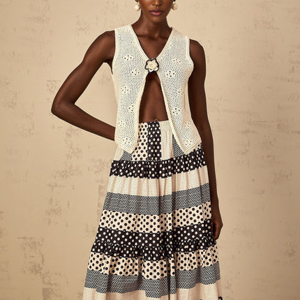 Bailey Neutrals Crochet Knit Flower Pin Sleeveless Top