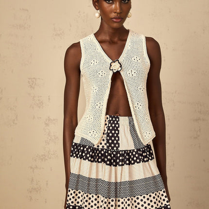 Bailey Neutrals Crochet Knit Flower Pin Sleeveless Top