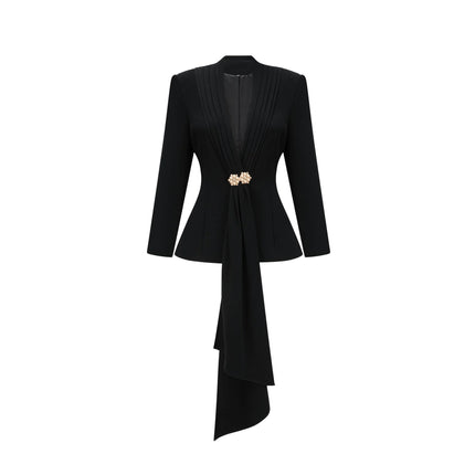 Barbara Black Jacket and Trousers Pleated Ribbon Set