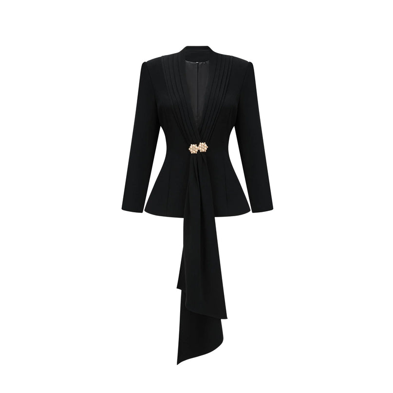 Barbara Black Jacket and Trousers Pleated Ribbon Set