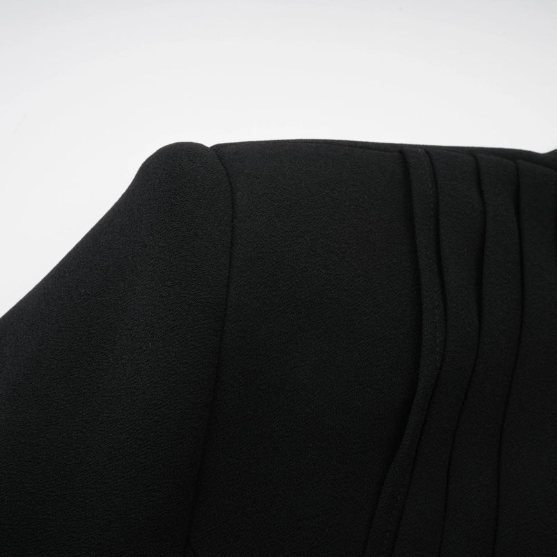 Barbara Black Pleated Ribbon Set Jacket Trousers Nylon Rayon