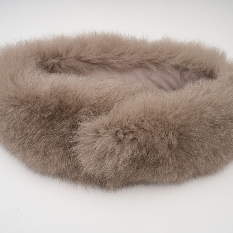 Barbara Brown Wool Fox Fur Coat with Cape Sleeves and Adjustable Belt