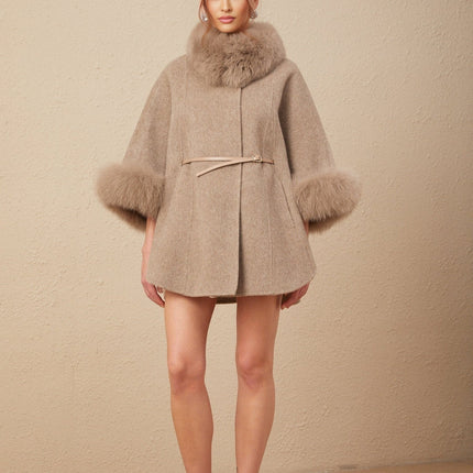 Barbara Brown Wool Coat with Fox Fur Trim