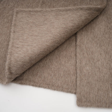 Barbara Brown Wool Fox Fur Coat with Cape Sleeves and Adjustable Waist Belt
