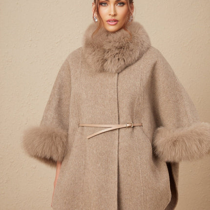 Barbara Wool Fox Fur Coat Brown