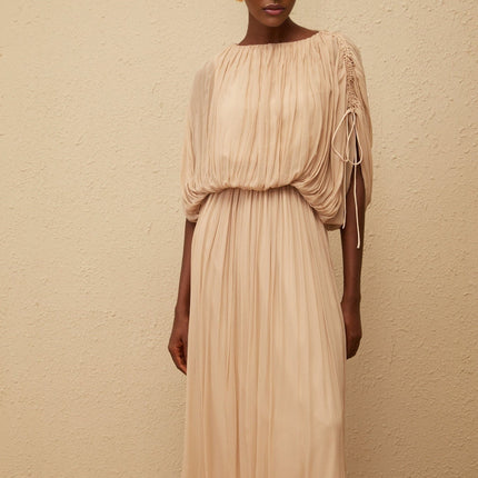 Barbara Neutrals Blouse Skirt Set Viscose Batwing Sleeves Drawstring Detailing Maxi Length