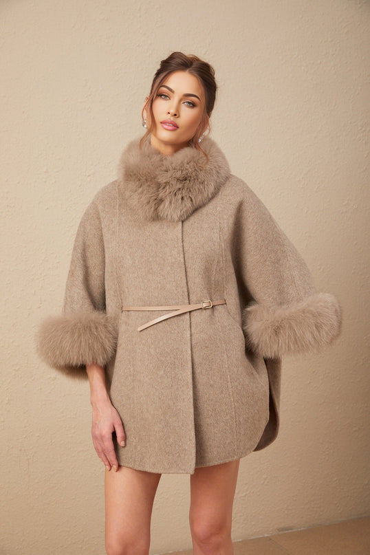Barbara Wool Fox Fur Brown Coat