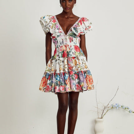 Beatrice White Crystal Embellished Floral Mini Dress