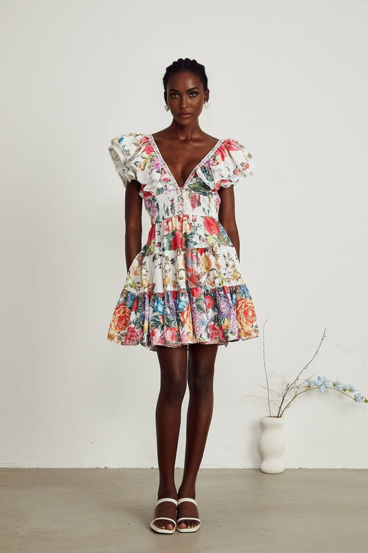 Beatrice White Crystal Embellished Floral Mini Dress