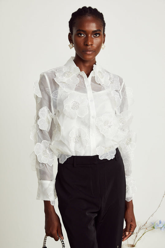 Béatrix white embellished semisheer shirt