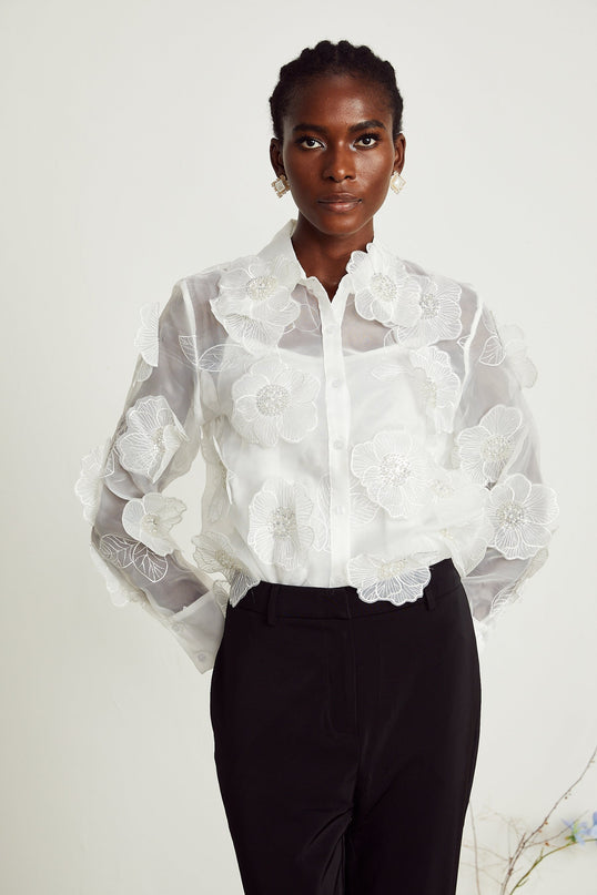 Béatrix white embellished semisheer shirt