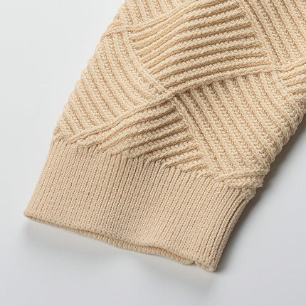 Beige cropped structured diamond pattern knit blend jacket with gold lion-head buttons