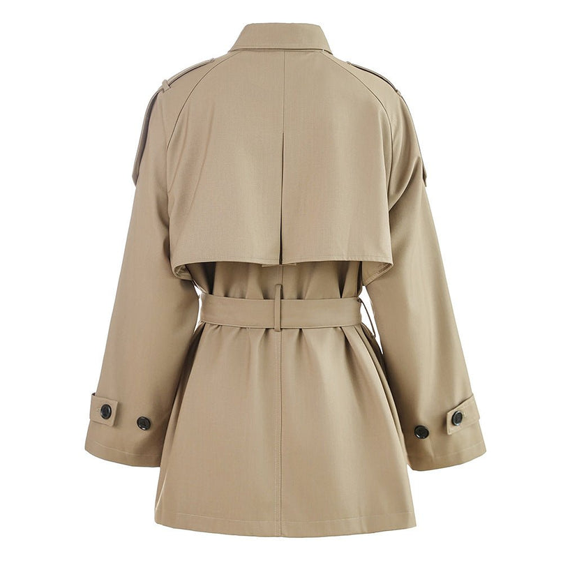 Beige oversized military-inspired jacket with adjustable cuffs