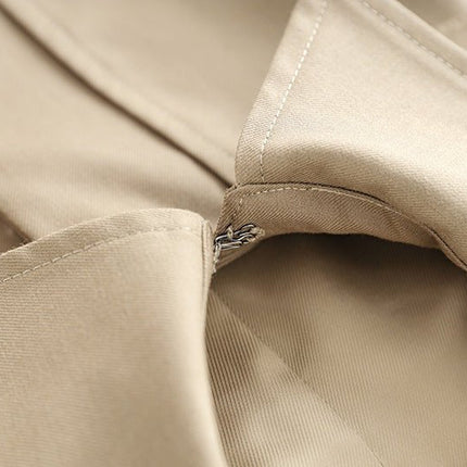 Beige oversized military-inspired jacket with adjustable cuffs