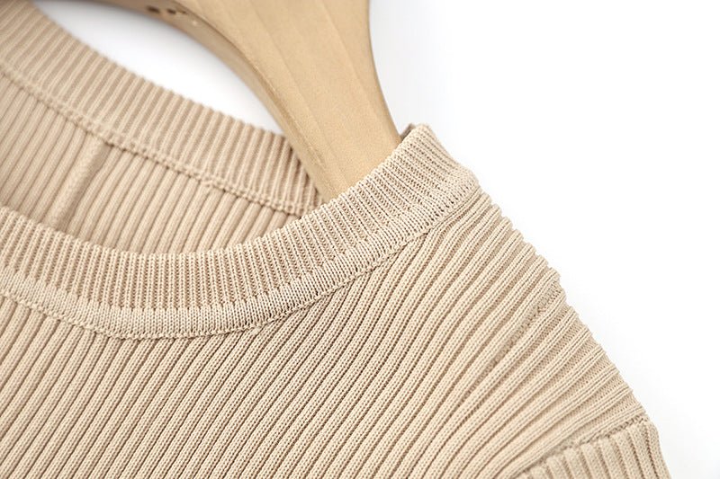 Beige ribbed midi dress with button detail in knit fabric