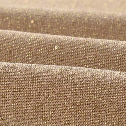 Beige Sparkly Knit Button-Up with Feather Accents