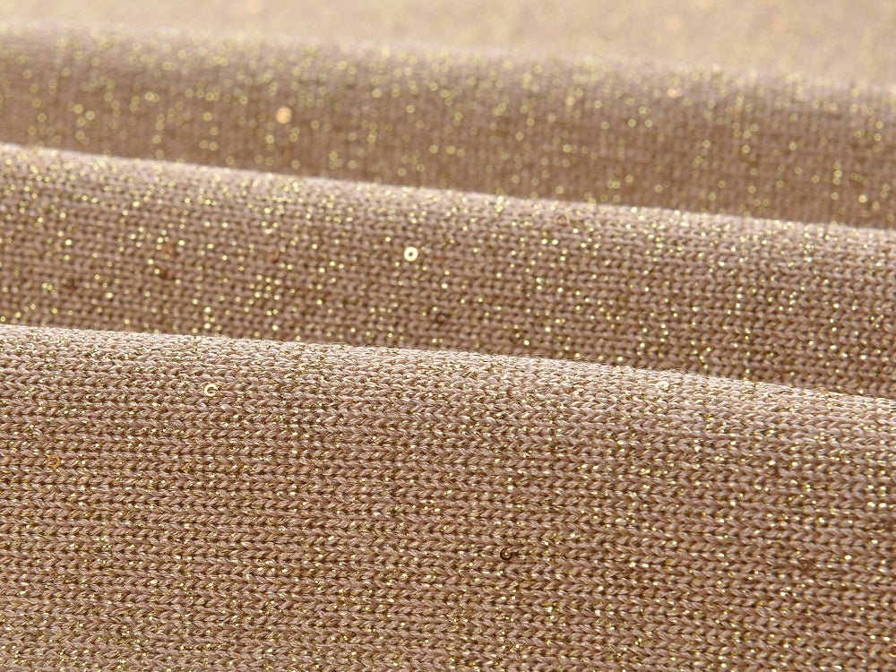 Beige Sparkly Knit Button-Up with Feather Accents