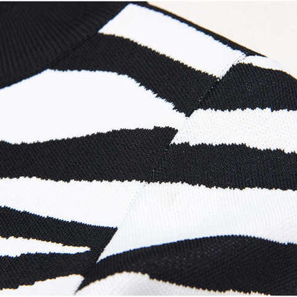 Bella Black and White Zebra Print Cropped Sweater with Gold Buttons