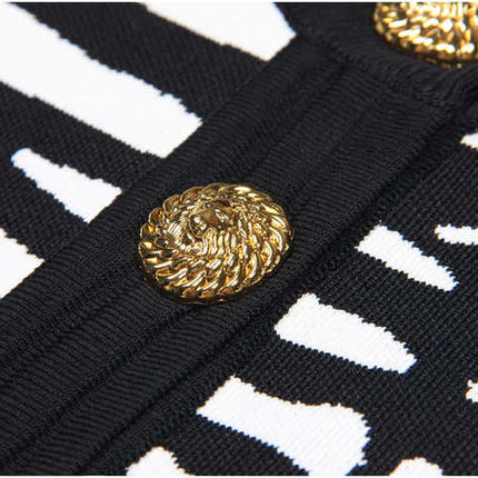 Bella Black and White Zebra Print Sweater with Gold Buttons