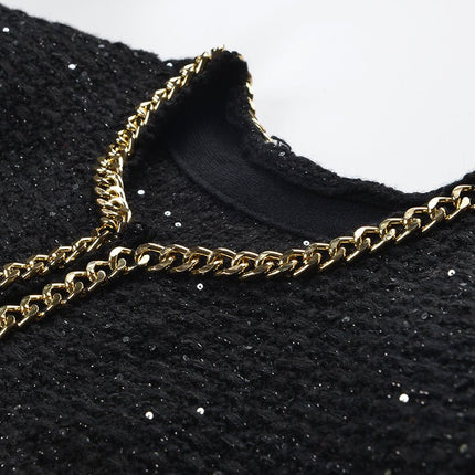 Bella Black Sparkle Textured Jacket with Gold Chain Trim and Buttons