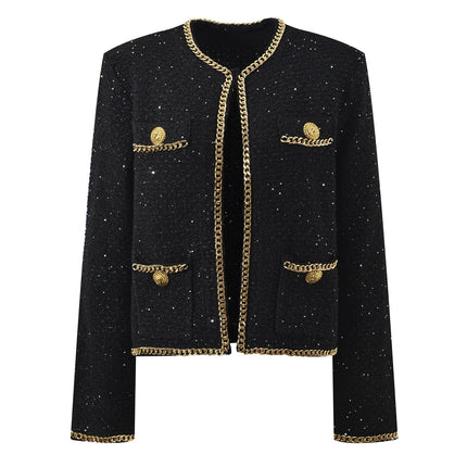 Bella Black Sparkling Embellished Boxy Crop Jacket