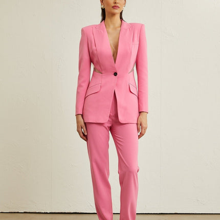 Bella Pink Mesh Cut Out Jacket and Trousers Set