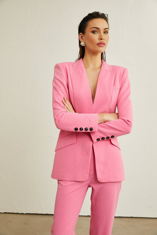 Bella Pink Mesh Cut Out Jacket and Trousers Set