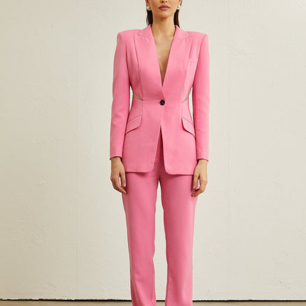 Bella Pink Mesh Cut Out Jacket and Trousers Set