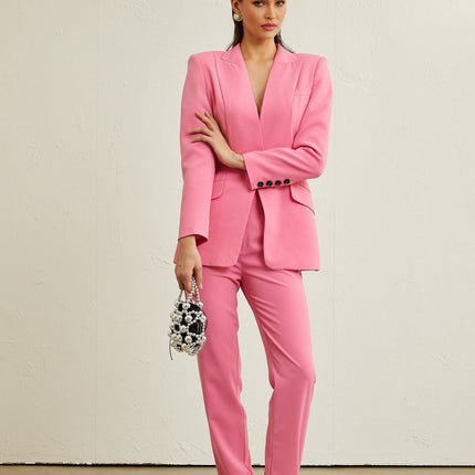 Bella Pink Mesh Cut Out Jacket and Trousers Set