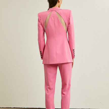 Bella Pink Mesh Cut Out Jacket and Trousers Set