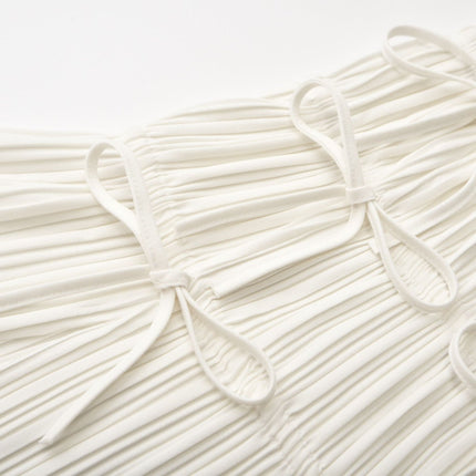 Bella White Pleated Open Back Top Terylene Fiber