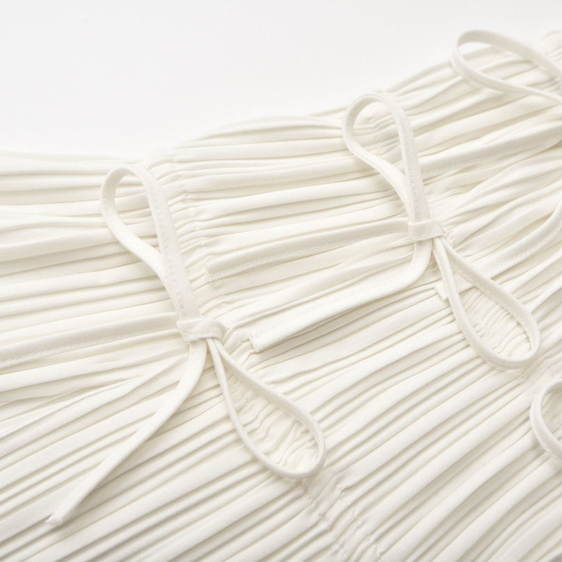 Bella White Pleated Open Back Top Terylene Fiber