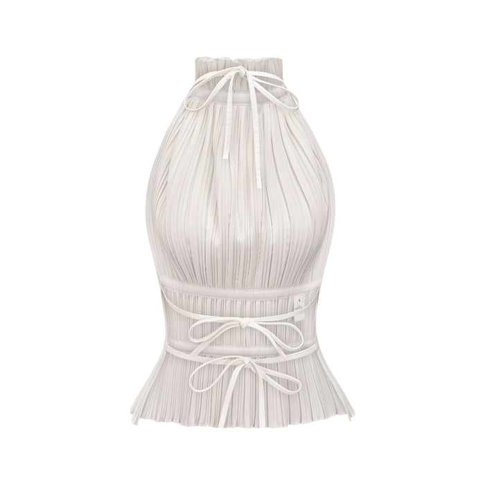 Bella White Pleated Open Back Top Terylene Fiber