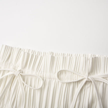 Bella White Pleated Open Back Top Terylene Fiber Elegant Sleeveless Crew Neck