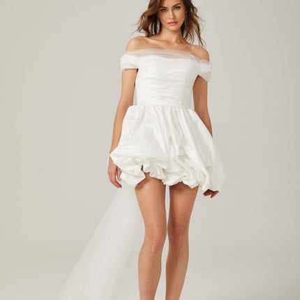 Bella White Satin Peplum Mini Dress with Ribbon Bow Detail