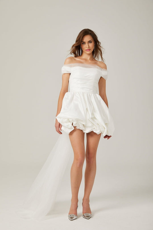 Bella White Satin Peplum Mini Dress with Ribbon Bow Detail