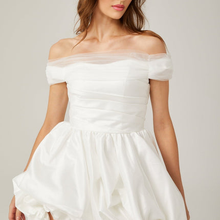Bella White Satin Peplum Mini Dress with Ribbon Bow Detail
