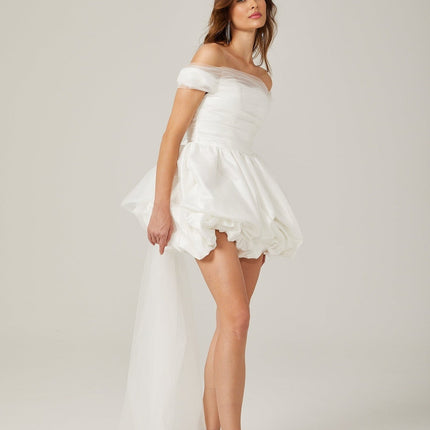 Bella White Satin Peplum Mini Dress with Ribbon Bow Detail
