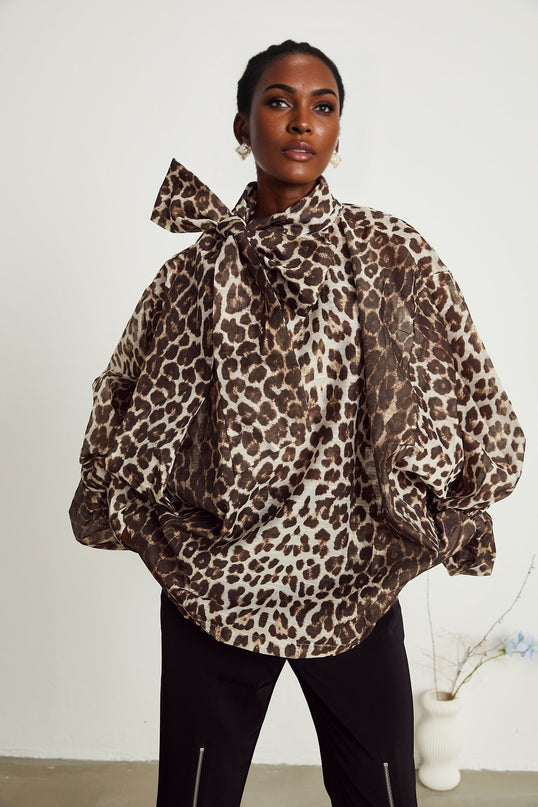 Belle leopardprint oversizesleeved blouse