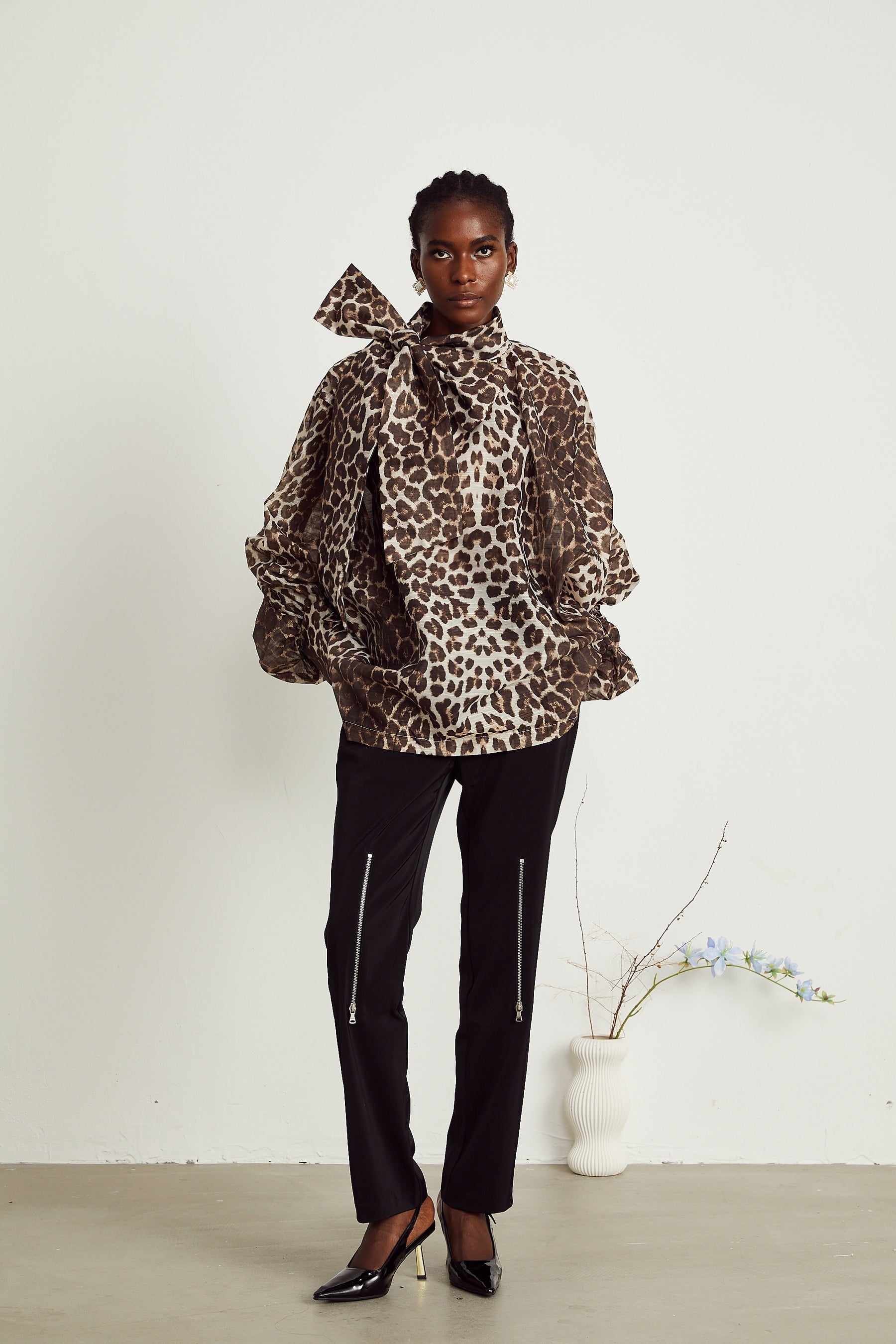 Belle leopardprint oversizesleeved blouse