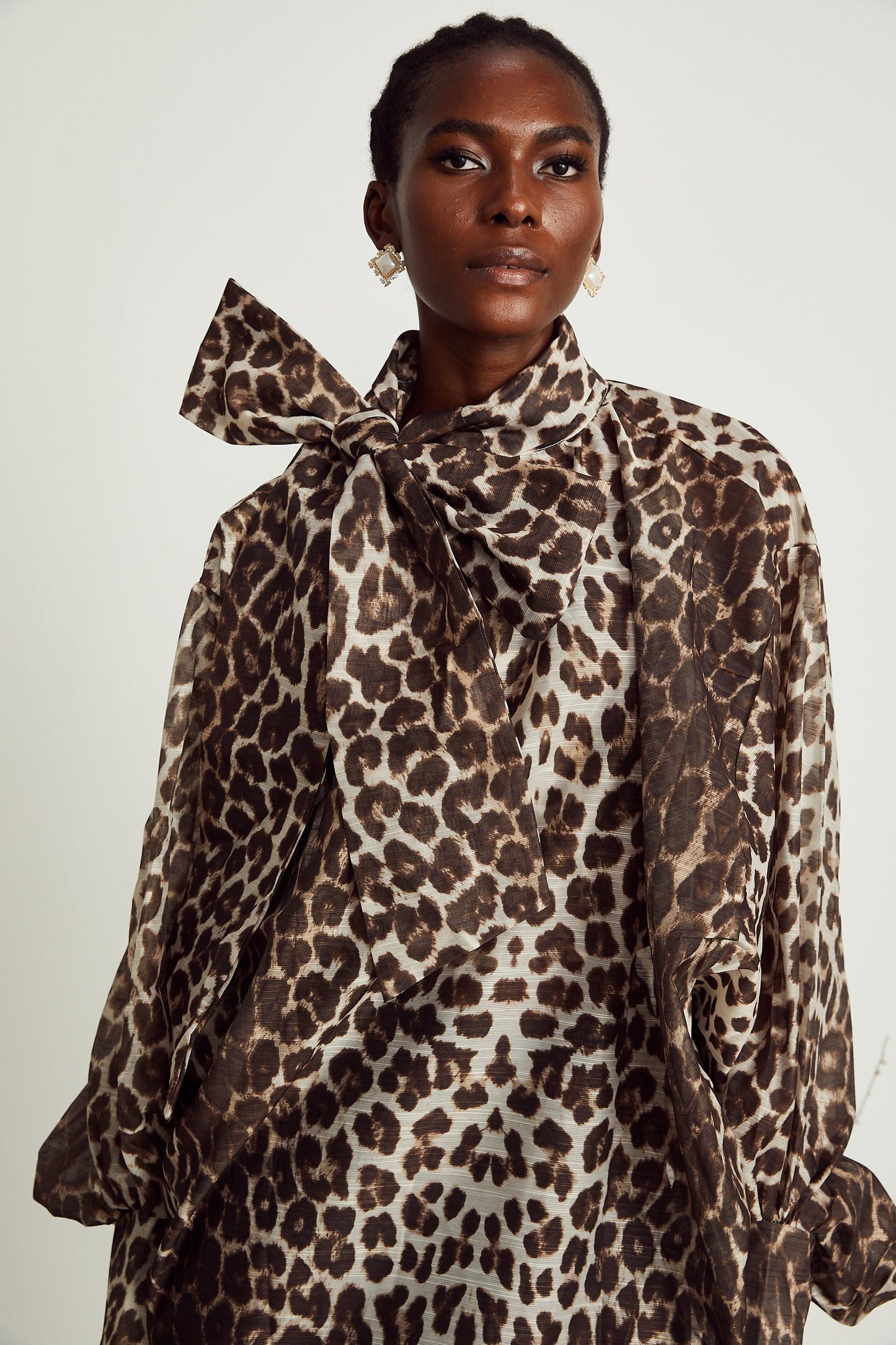 Belle leopardprint oversizesleeved blouse