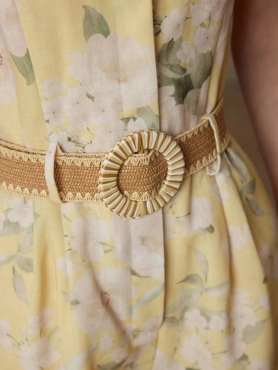 BELTED FLORAL PRINT ROMPER