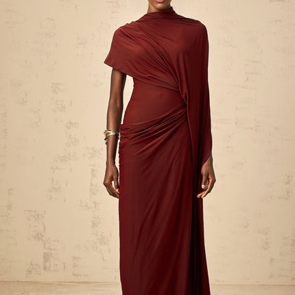 Benedetta Red Cape Dress Set in Luxurious Fabric
