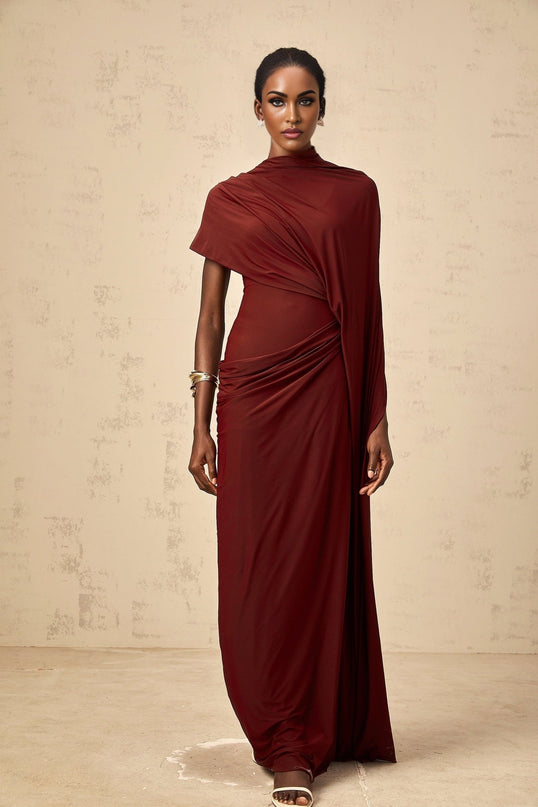 Benedetta Red Cape Dress Set in Luxurious Fabric