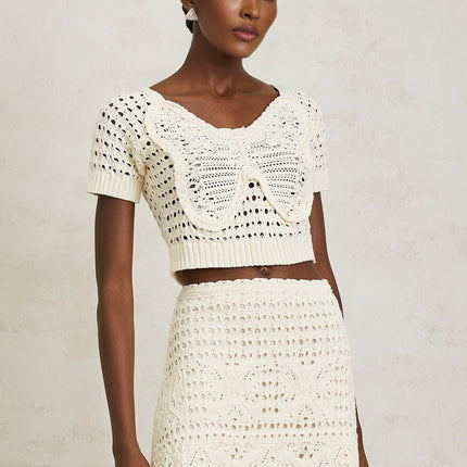 Bérénice Cream White Bowknot Knit Top
