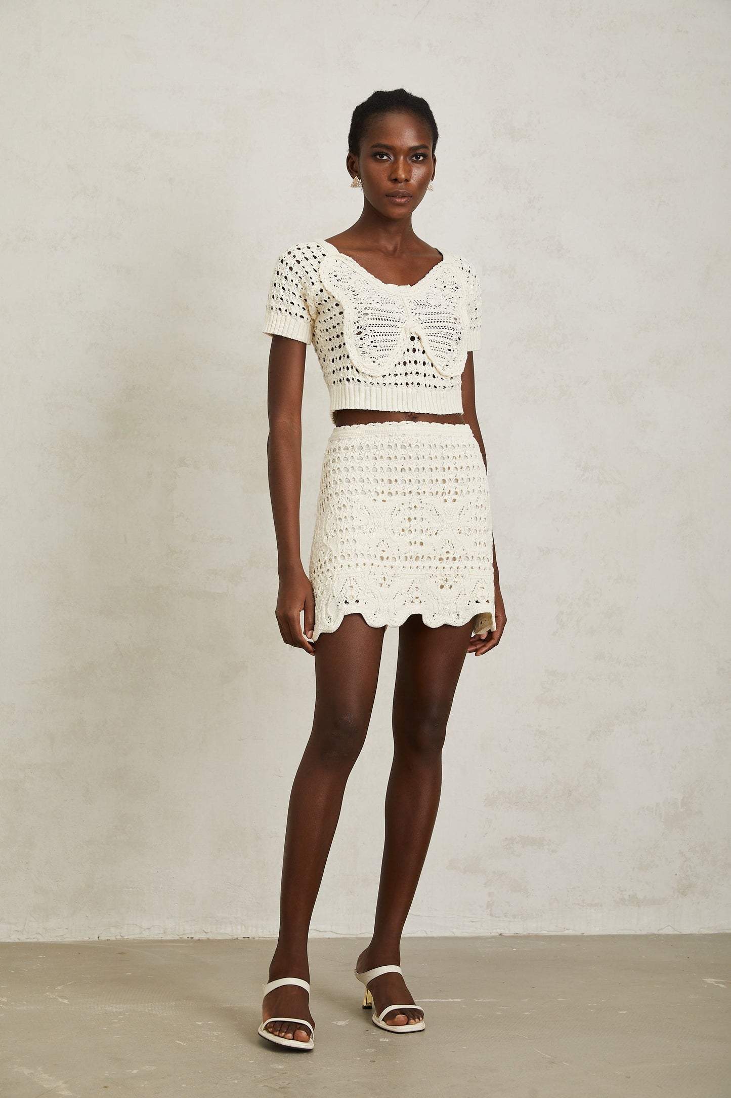 Bérénice Cream White Bowknot Knit Top