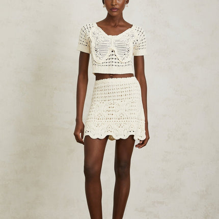 Bérénice Cream White Bowknot Knit Top
